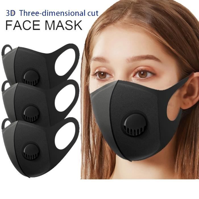 3Pcs Masques d'éponge Réutilisable Stéréo 3D Universels Masque Noir Unisexe  Masque Antipoussière Anti-pollen Coupe-vent