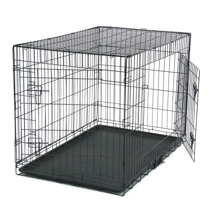 Meilleurs prix pour Cage pour Chiens en métal avec 2 portes pour chien - 91 x 57 x 62.5 cm (L x W x H)- Noir