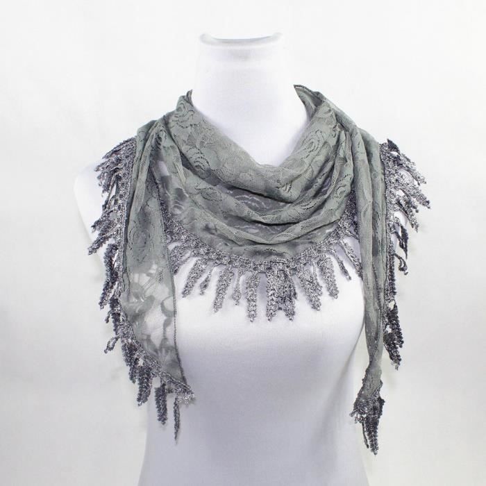 détaillant en ligne mode attrayante vente officielle Foulard triangulaire en dentelle pour femme Gris détaillant en ligne mode attrayante vente officielle Foulard triangulaire en dentelle pour femme Gris