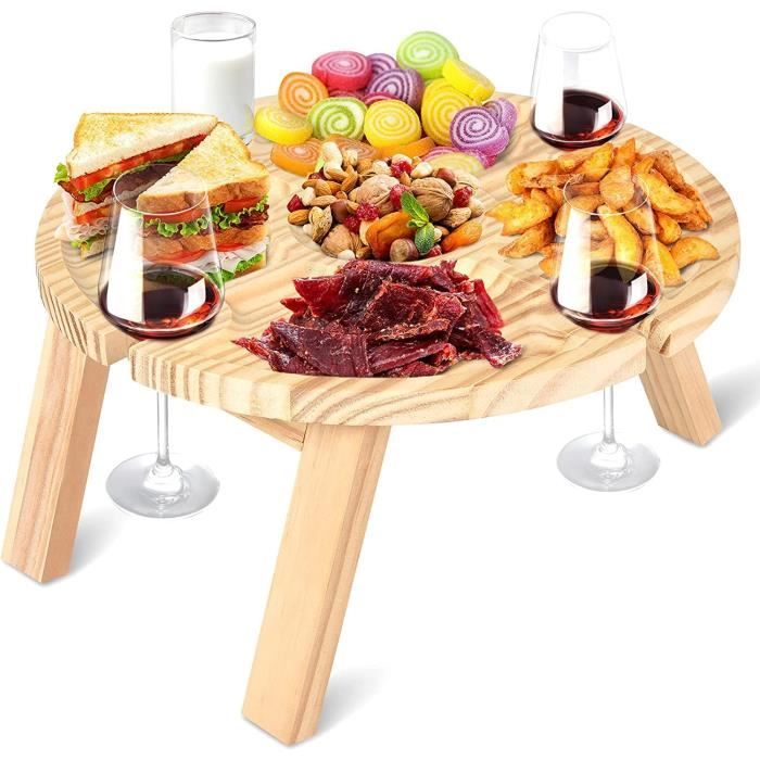 Mobilier Camping,Table de pique-nique en bois Portable en plein air Table à vin pliante Table de