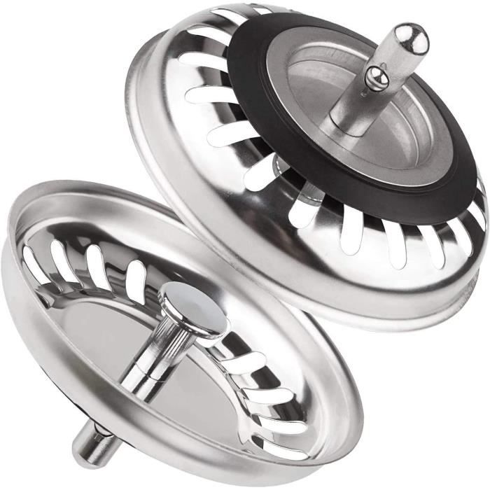 2 Filtres évier Cuisine Avec Panier Amovible - Pour Bonde 34-40 Mm - Acier Inoxydable - Anti-cheveux Et Débris
