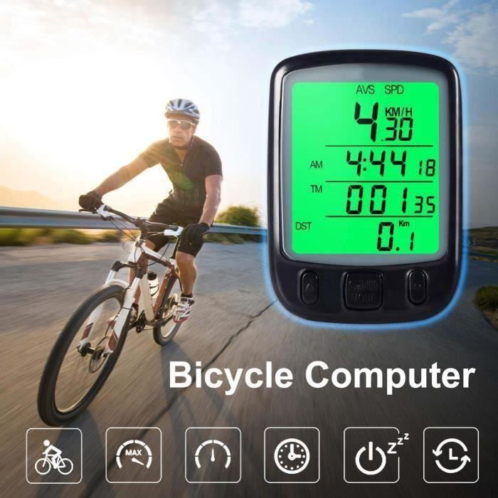 Grand Rétro-éclairage LCD Ordinateur de vélo Multi Fonction Odomètre de Vélo Mture Compteur de Vélo Sans Fil Température Temps étanche Caloric Multifonction Suivi Distance Vitesse 