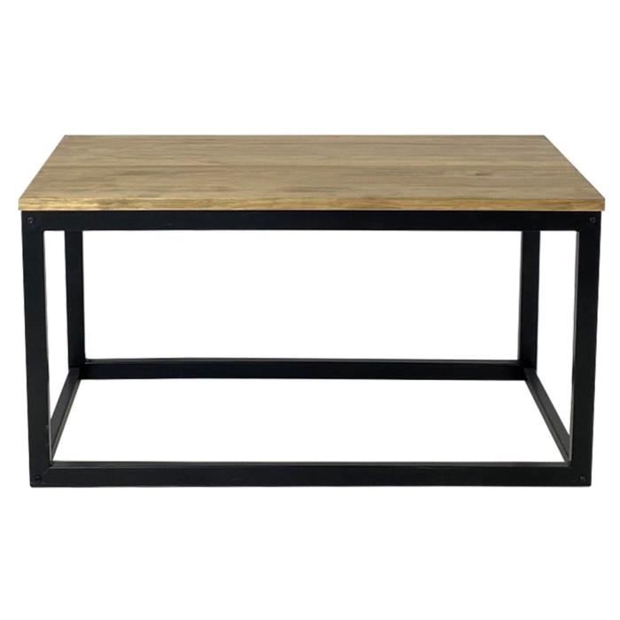 table basse icub 40x80x42cm noir bois de pin massif finition vintage et acier, style industriel box furniture