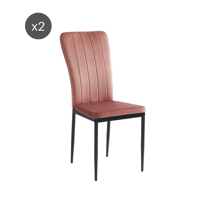 Lot de 2 chaises POPPY velours rose pieds métal noir Lot de 2 chaises POPPY velours rose pieds métal noir