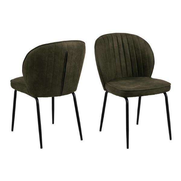 chaises de salle à manger patri - emob - lot de 2 - tissu vert olive - pieds en métal noir