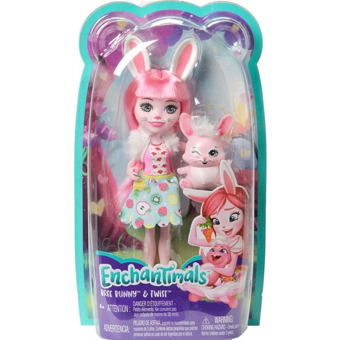 coffret enchantimals poupee bree bunny + twist le lapin - figurine 15cm avec animal - mini-poupee