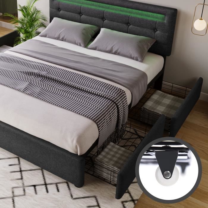 Lit Simple Rembourré 90x200 Cm Avec éclairage LED, Lit Coffre Avec Tête De Lit Réglable, Lit Enfant, Lit 1 Personne, Velours, Beige - Maison