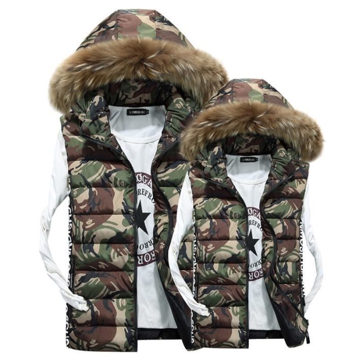 Doudoune sans manches Homme Slim camouflage couleur Hooded Moyen