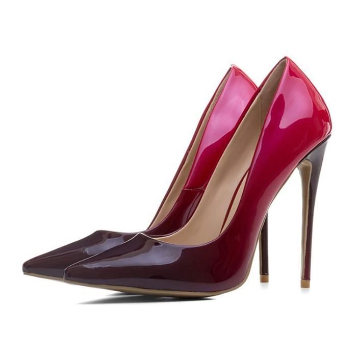 Talons Hauts Pour Femmes Mode Cuir Verni Souple Talon Haute Aiguilles Bout Pointu Bout Fermé Pompes Chaussures Pour Soirée Mariage Chic Et Elegant Confortable 36 Vin