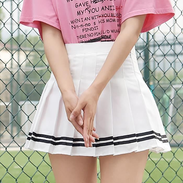 Jupe trap ze solide pliss e taille haute pour femme Blanc