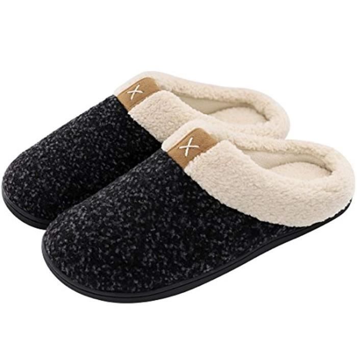 Homme Hiver Pantoufle En Daim Confort Fourrure Chaussons De Maison