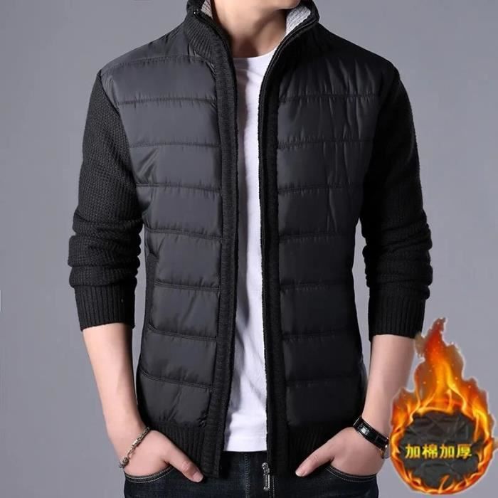 Allthemen Gilet Cardigan Homme Hiver Col Montant Zippé Maille Épaisse Chaud