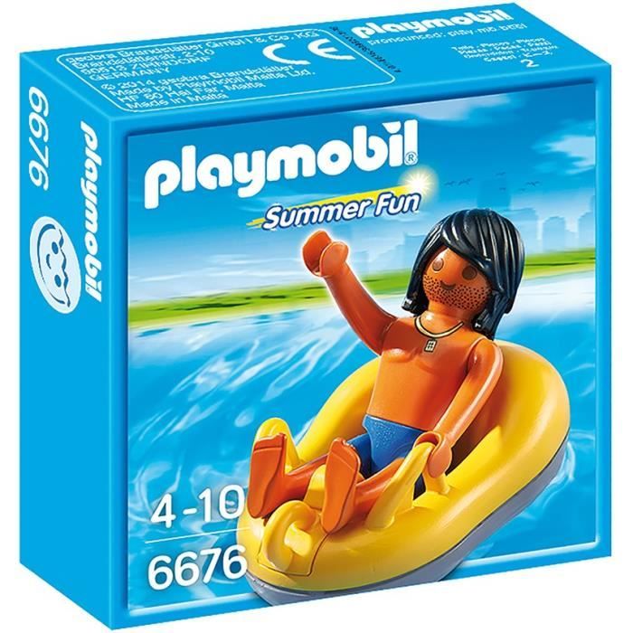 PLAYMOBIL - Vacancier et Bouée de Rafting - Personnages miniature - Summer Fun - Jaune, Marron et Noir