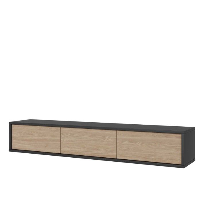 Meuble TV 180cm collection MAANUM. Couleur gris et chêne clair. Meuble TV 180cm collection MAANUM. Couleur gris et chêne clair.