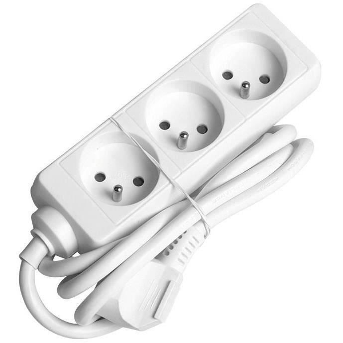 Bloc multiprises - 3 prises avec 2 phases + terre - cordon 1.5 m