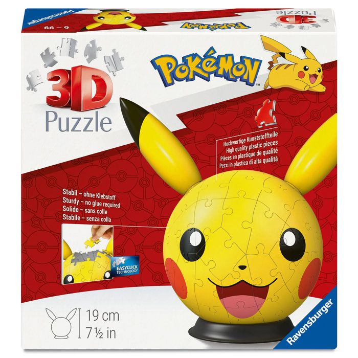 Ravensburger Puzzle 3D Ball Pikachu Pokémon Dès 72 pièces numérotées à assembler sans colle Diamètre : 13 cm 12008076