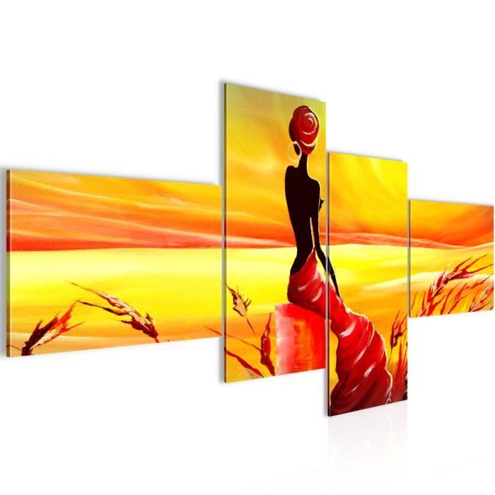 Runa Art Quadro Africa Elefante Moderni Murale - Made In Germany - Tramonto Acqua Arancia Corridoio 000415a