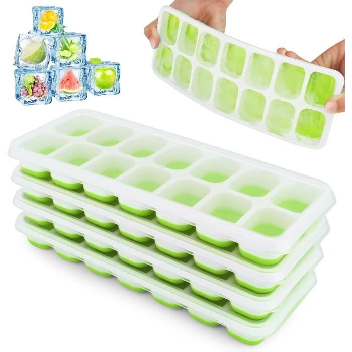 Bac à Glaçons Silicone 24 Cubes Avec Couvercle - Glaçons Carrés Faciles à Démouler, Empilable, Pour Cocktails, Jus, Bébé (vert) - 5