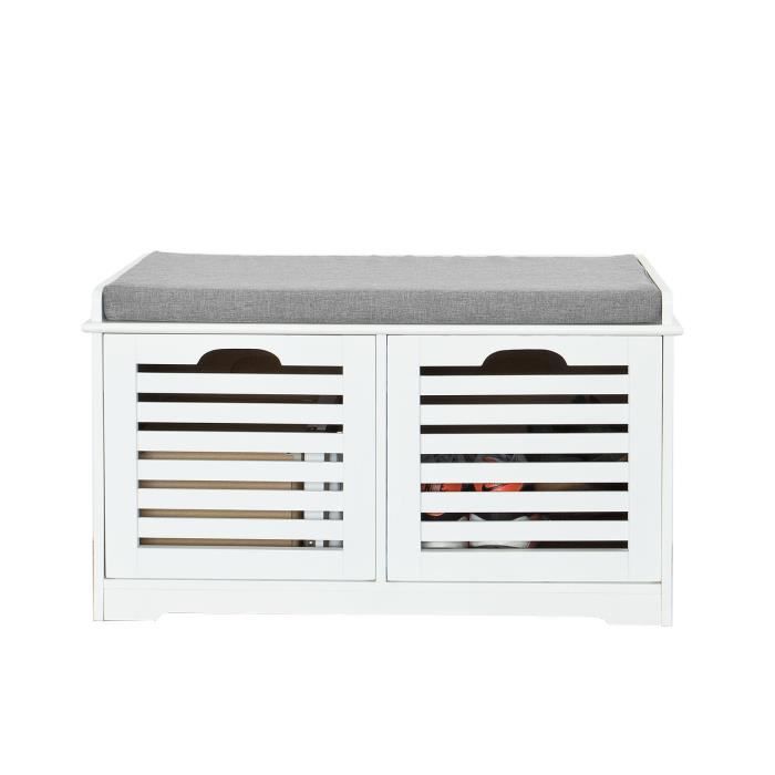 SoBuy FSR23-K-W Banc de Rangement avec Coussin Rembourré et 2 Cubes Meuble dEntrée Commode à Chaussure Meuble de Rangement Banquet