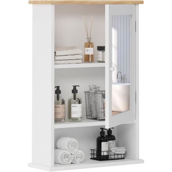Haloyo® Armoire Salle De Bain Avec Porte Et Étagères, Meuble De Salle De Bain Etagere De Rangement 20x15x80cm Blanc 86533807
