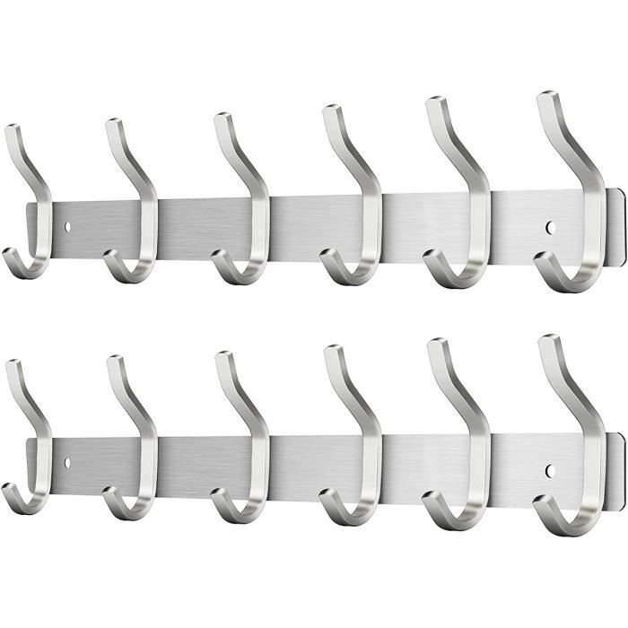 MEIJO Porte-manteau mural en acier inoxydable avec 6 crochets pour chambre, salle de bain et cuisine