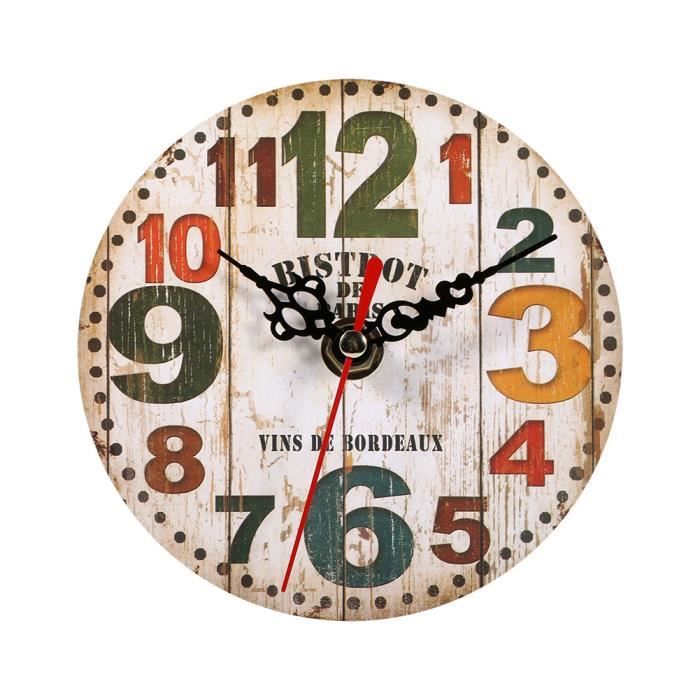 40cm Rond Bois Horloge Murale Noir pour Décor De Salon, Vintage Chiffre Romain Silencieux Non-tic-tac Horloges Suspendues pour Maison Jardin Bureau Café Décoration | BE