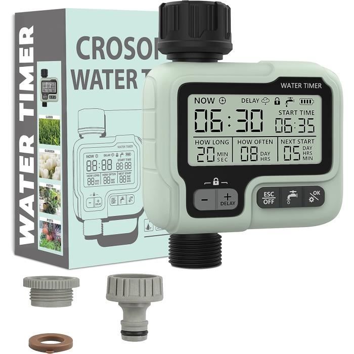 CROSOFMI Programmateur Arrosage Automatique 3 Programmes - Minuteur Jardin Avec Capteur Pluie Étanché IPX5