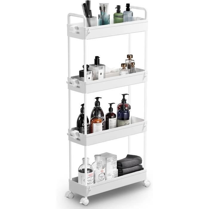 Chariot De Rangement SOLEJAZZ 4 Étages - Mobile Et Coulissant Pour Cuisine/Salle De Bain - Blanc