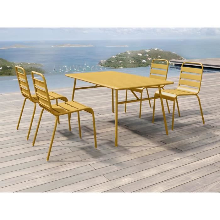 ensemble table et chaise de jardin en métal - mirmande de mylia - jaune moutarde - 4 personnes - empilable