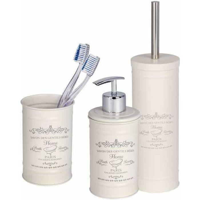 Set d'accessoires salle de bain, Distributeur Savon Liquide, Brosse WC, Porte Brosse à Dent, Home