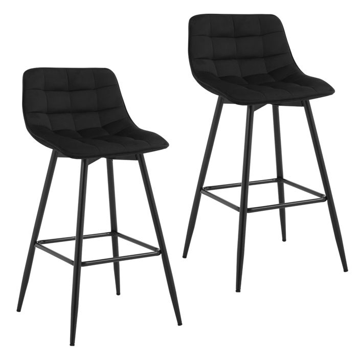 WOLTU Lot de 2 Tabourets de bar avec repose-pieds Tabourets pour bar-bistro Siège en velours Pieds en métal Noir WOLTU Lot de 2 Tabourets de bar avec repose-pieds Tabourets pour bar-bistro Siège en velours Pieds en métal Noir