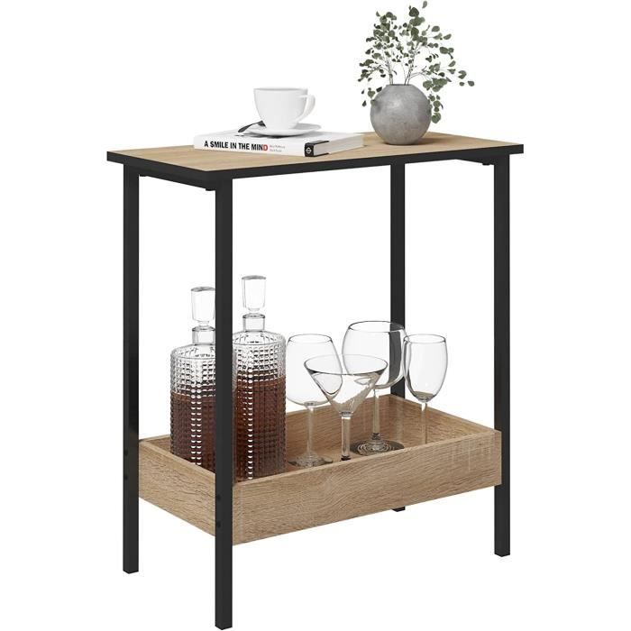 WOLTU Table Basse avec Rangement Petite Table Industrielle Métal et Bois Artificiel Chêne Clair 50x55x25cm BTS03hei