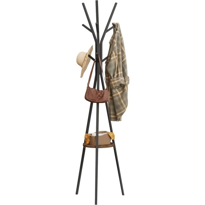 WOLTU Portemanteau sur Pieds en Forme d’Arbre Portant à Vêtements en Métal et Bois MDF Noir et Chêne Foncé SRY40sdc