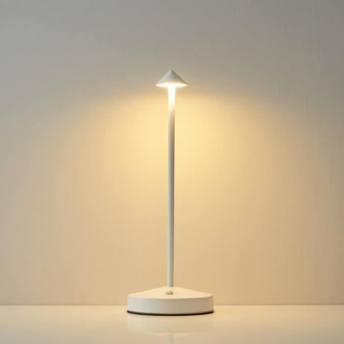 Lampe de Table LED Rechargeable Sans Fil Dimmer Tactile 3 Couleurs 2700-6000K Base de Rechargement Sans Fil Blanc