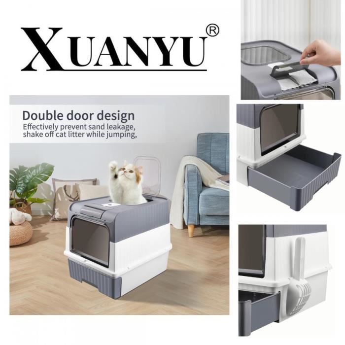 Comparer les prix de Bac à Litière Fermé pour Chat - XUANYU - Plateau Amovible - Anti-Traces - Anti-fuites - Gris
