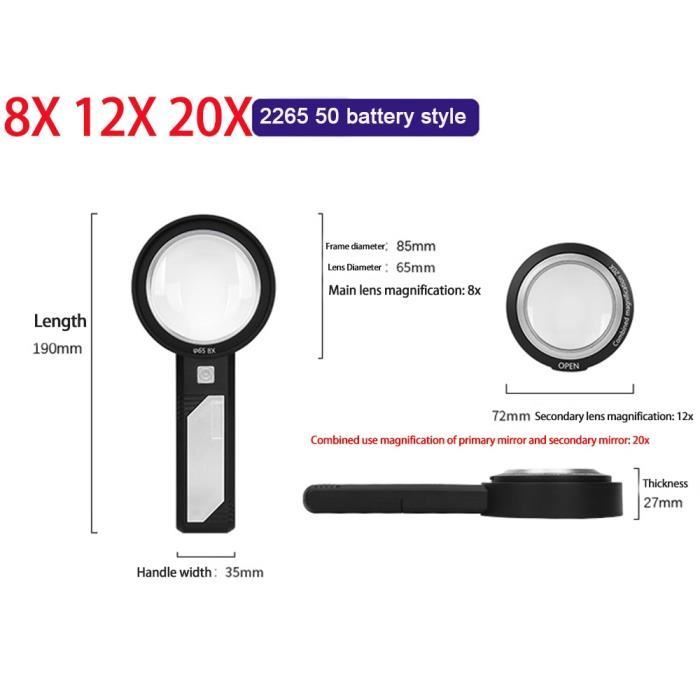 LOUPE OPTIQUE,2265 50 batteryLoupe éclairée 5X 10X 15X, loupe portative avec 8 lumières Led