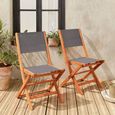 Chaises de jardin en bois et textilène - Almeria Gris anthracite - 2 chaises pliantes en bois d'Eucalyptus  huilé et textilène-1