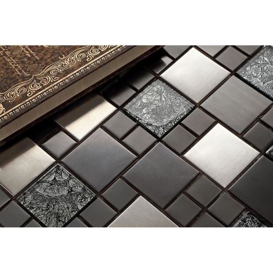 Mosaïque Carreau Aluminium Acier Inoxydable Long Mur Gris Noir art:49-0206_b1 Arc Mosaïque Carreau Aluminium Acier Inoxydable Long Mur Gris Noir art:49-0206_b1 Arc