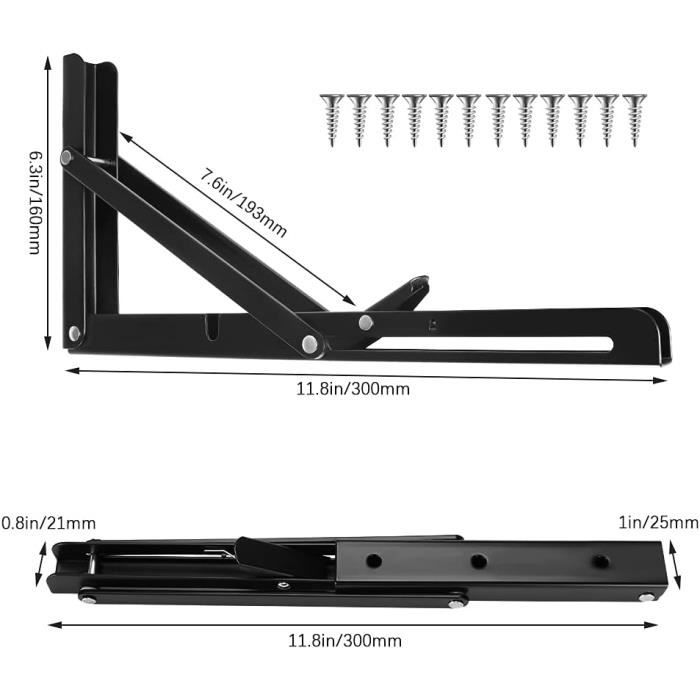 Support Console Rabattable Équerre Étagère Pliante 300 mm, 2 Pièces Support Console Pliable en ...
