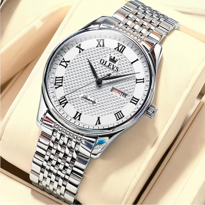 Montre Homme IceHouse Luxe - Cadran Romain, Diamants, Date - Mouvement Japonais Quartz, Finition Or Blanc 18K