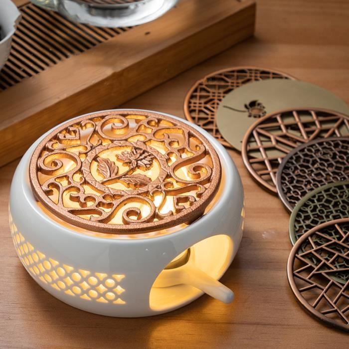 Réchaud à Thé En Céramique Avec Porte-bougie - Design Creux Sculpté - Pour Garder Thé/café Chaud - 10