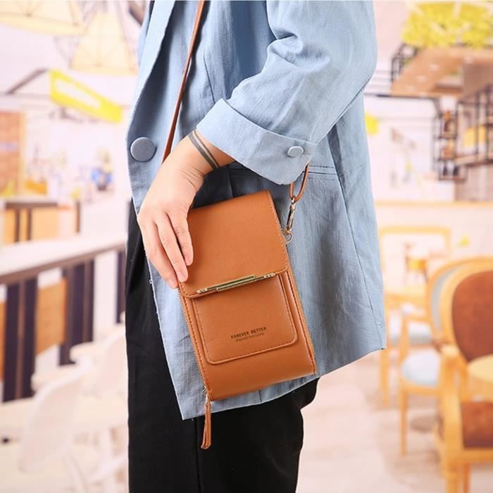 Sac Bandoulière Femme Brodé - Pour Téléphone Portable - Fermeture éclair - Sangle Réglable - Toile Légère - Usage Quotidien