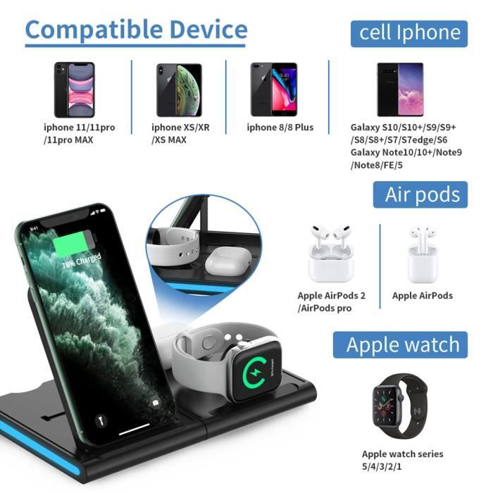 Support de chargeur sans fil pliable portable, support magnétique, station  de charge rapide pour Apple Watch S9, iPhone 15, iPhone 14, S6, 3 en 1 -  AliExpress