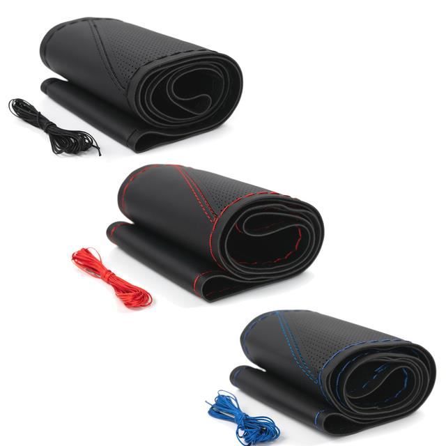 COUVRE-VOLANT,Blue Thread--Housse de Protection pour volant de voiture,  autocollant en Silicone, en cuir noir-rouge-bleu, pour brico - Cdiscount  Auto