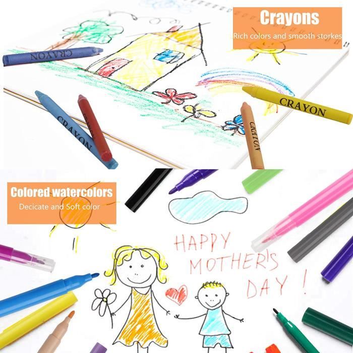 KreativeKraft Malette Dessin Enfant 187pcs Crayons de Couleur et Feutres  Coloriage