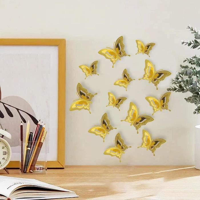 Stickers Muraux Or Papillons Décorations Autocollant 3D Décalques