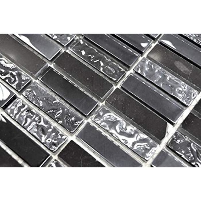 Mosaïque En Verre Et Pierre Gris/noir – 10 Plaques, Motif Rectangle, Pour Cuisine Ou Salle De Bain, Neuve