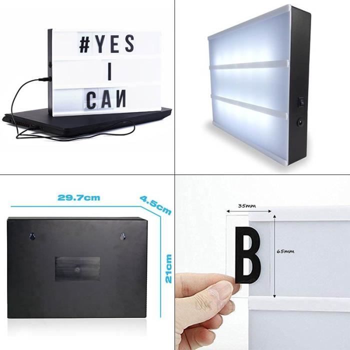 Perel Boîte Lumineuse LED USB 95 Lettres + 10 Émojis - 30x22cm Décoration Créative