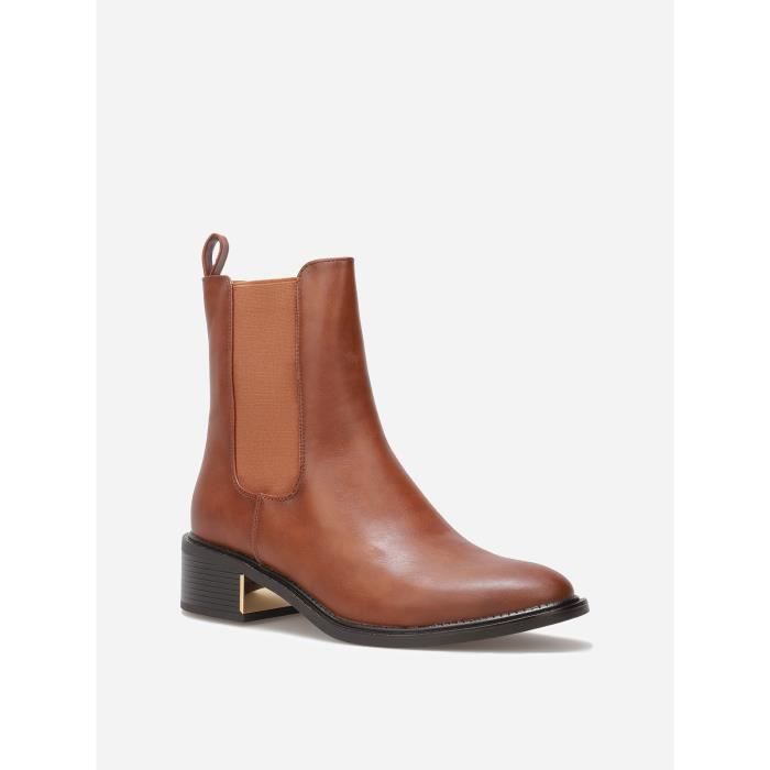 Bottines Chelsea Marque Detail dore talon Blanc Camel Femme