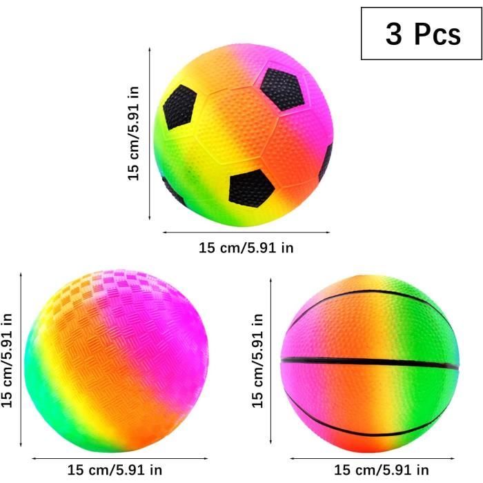 Set De 3 Balles Rebond PVC Rainbow – 5,9 Pouces – Avec Pompe – Pour Enfants, Plage, Jardin – Couleurs Vives – Dès 3 Ans